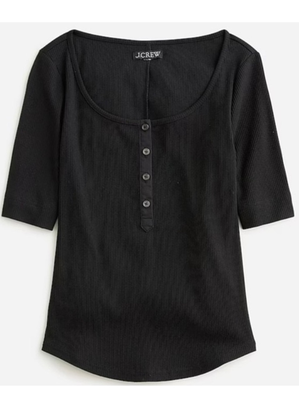 NWT, J Crew Scoop Neck Vintage Ribbed Henley Short Sleeve T Shirt, Black, SZ XXL